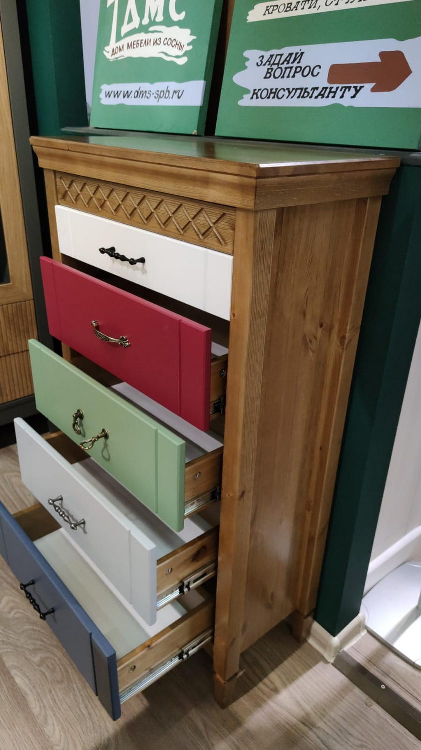 Комод массив сосны с 5 ящиками Дания №10