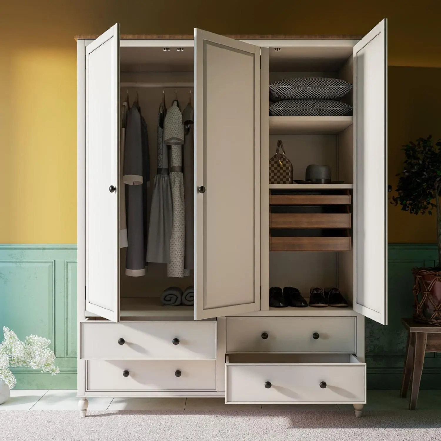   Шкаф 3 створчатый белый «Odri" с ящиками  