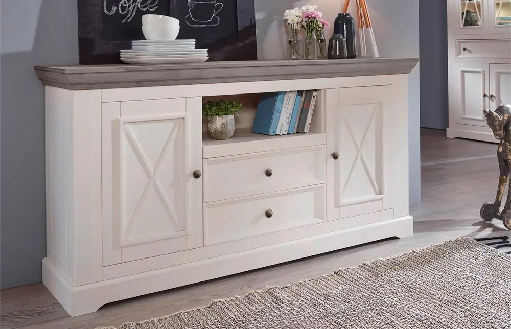 Комод Форест 2-дверный с 2-я ящиками белый воск/серый