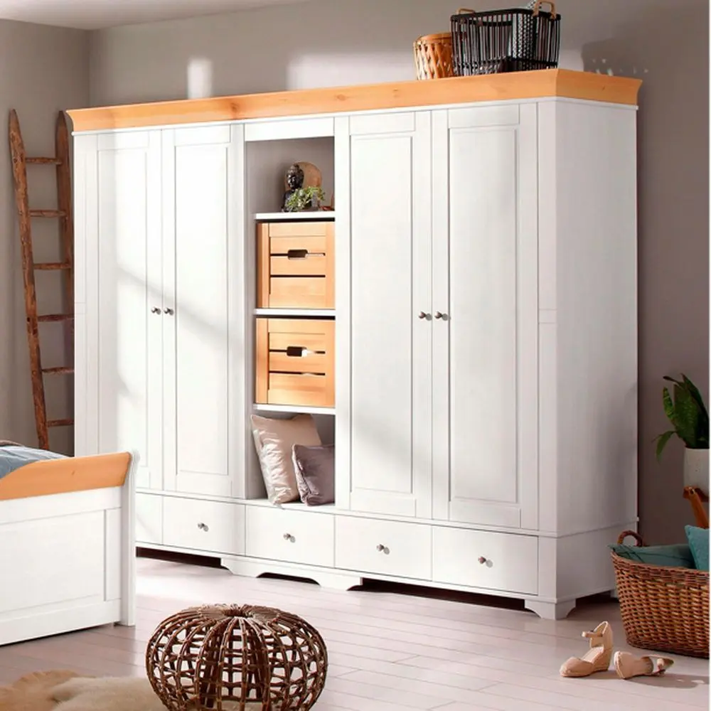 Шкаф Бейли 5 дверный с 4 глухими дверями и полками белый воск