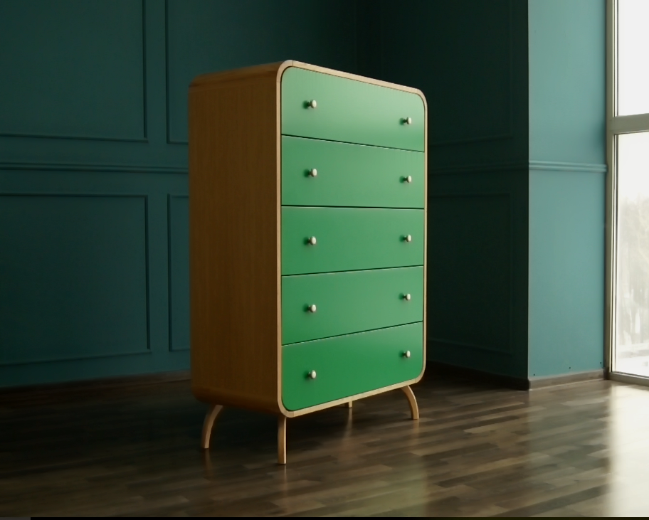 Комод с 5 ящиками дерево "Ellipse" зеленые фасады