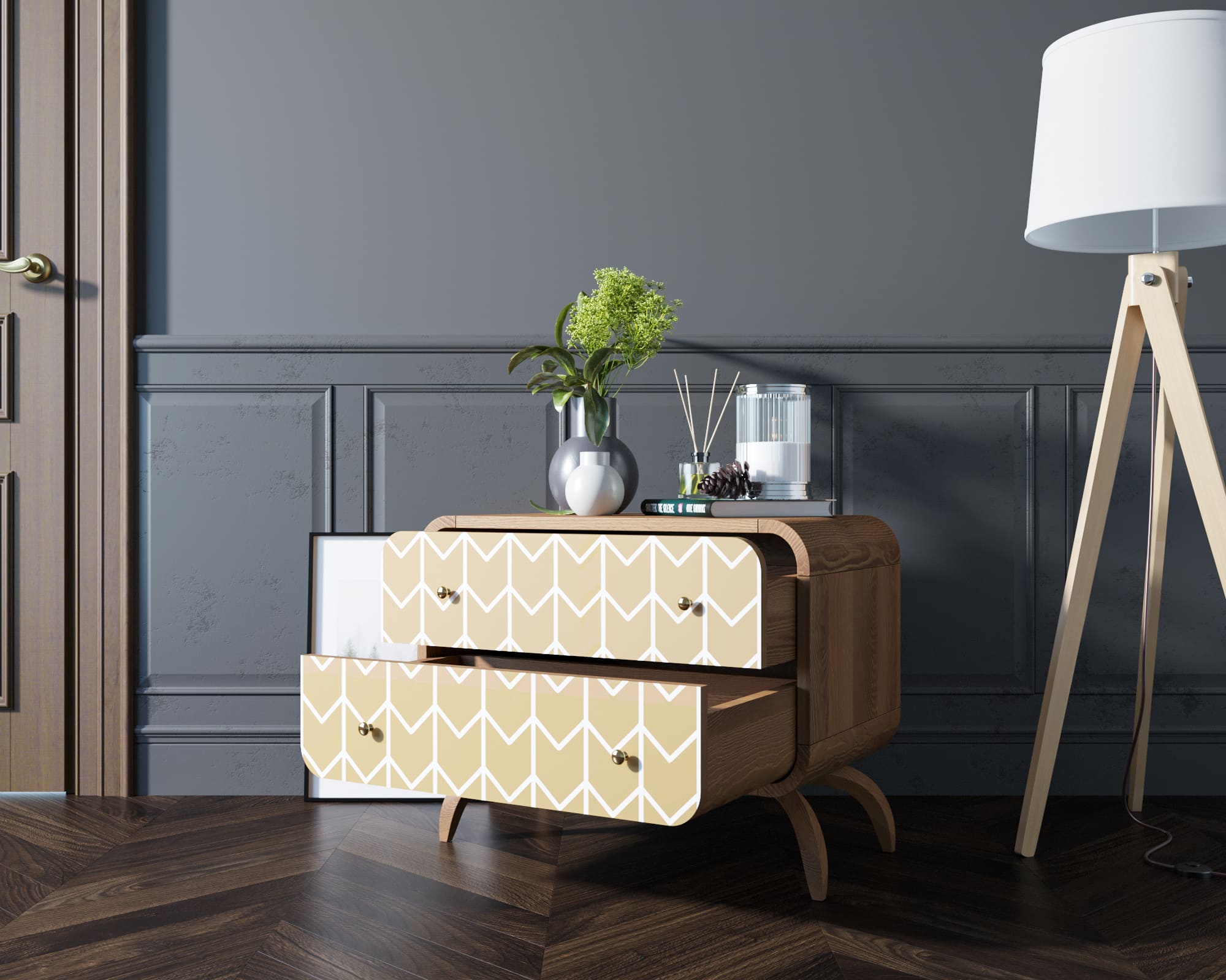 Комод из дерева "Ellipse Print" с двумя ящиками принт 1