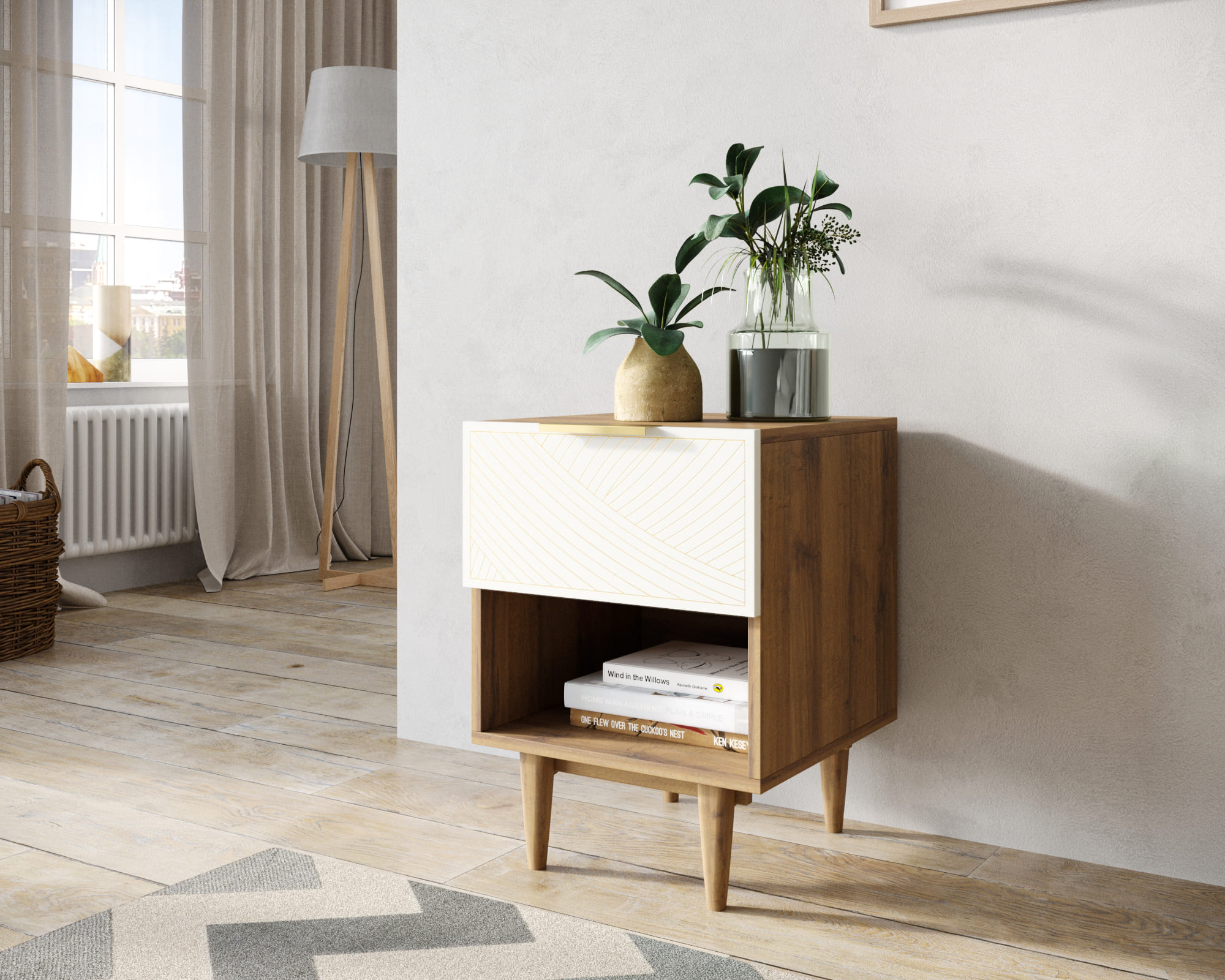 Тумбочка с верхним ящиком и полкой "Line" LN10/GR1