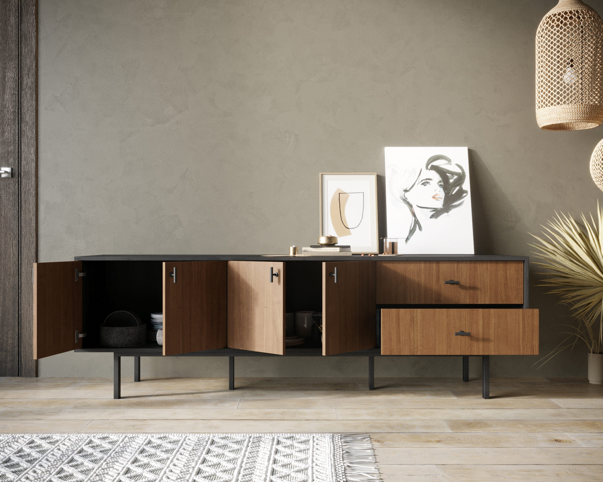 Комод с четырьмя дверками и двумя ящиками "Emerson"