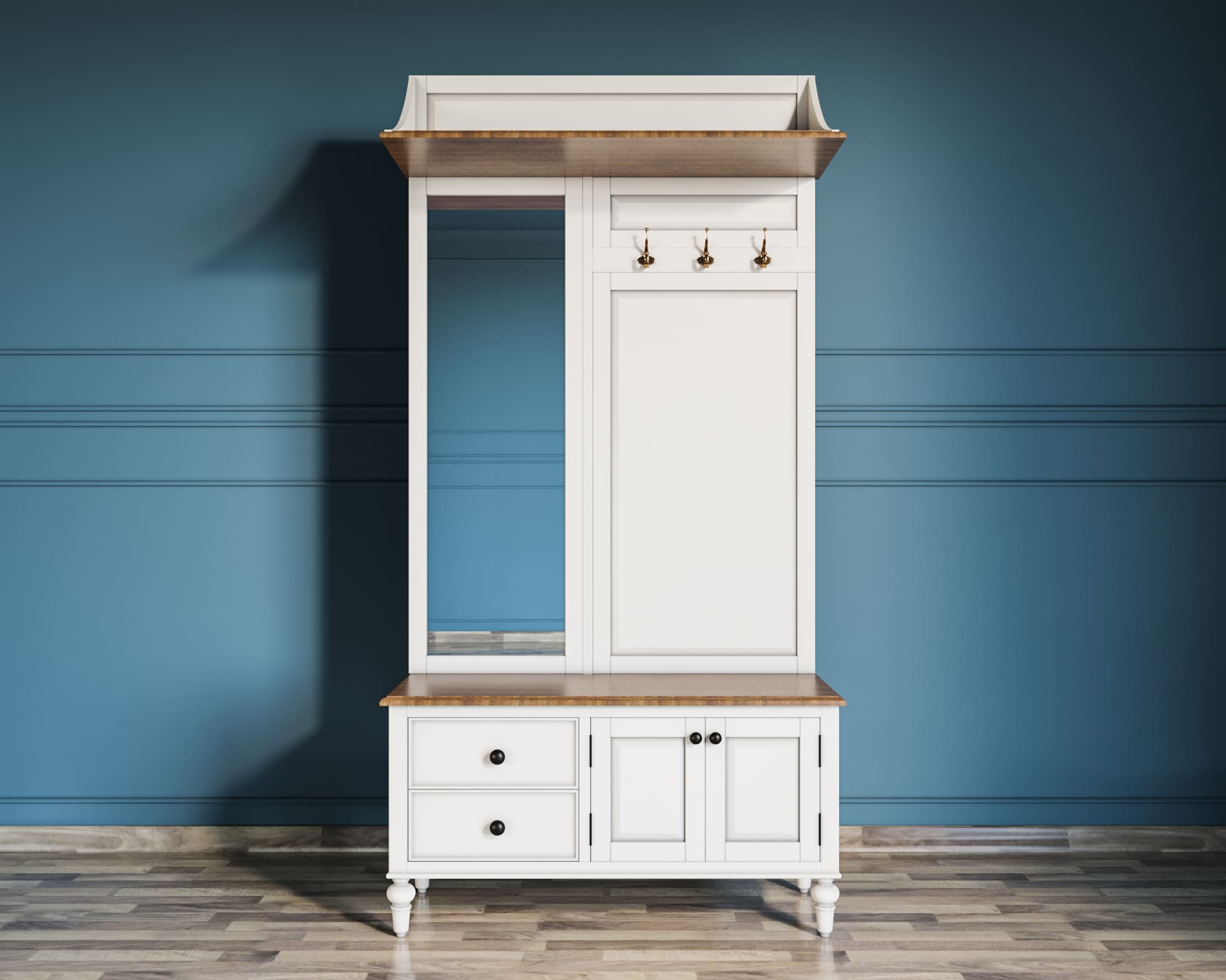 Белая прихожая с 2 ящиками "Odri" с полкой в стиле прованс