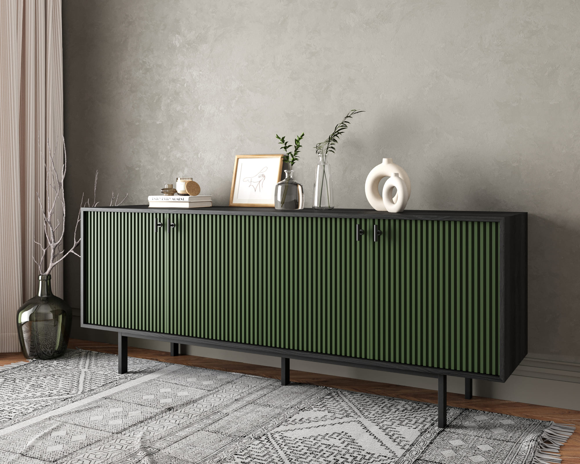 Комод с четырьмя дверками "Emerson" арт EM01/green/L