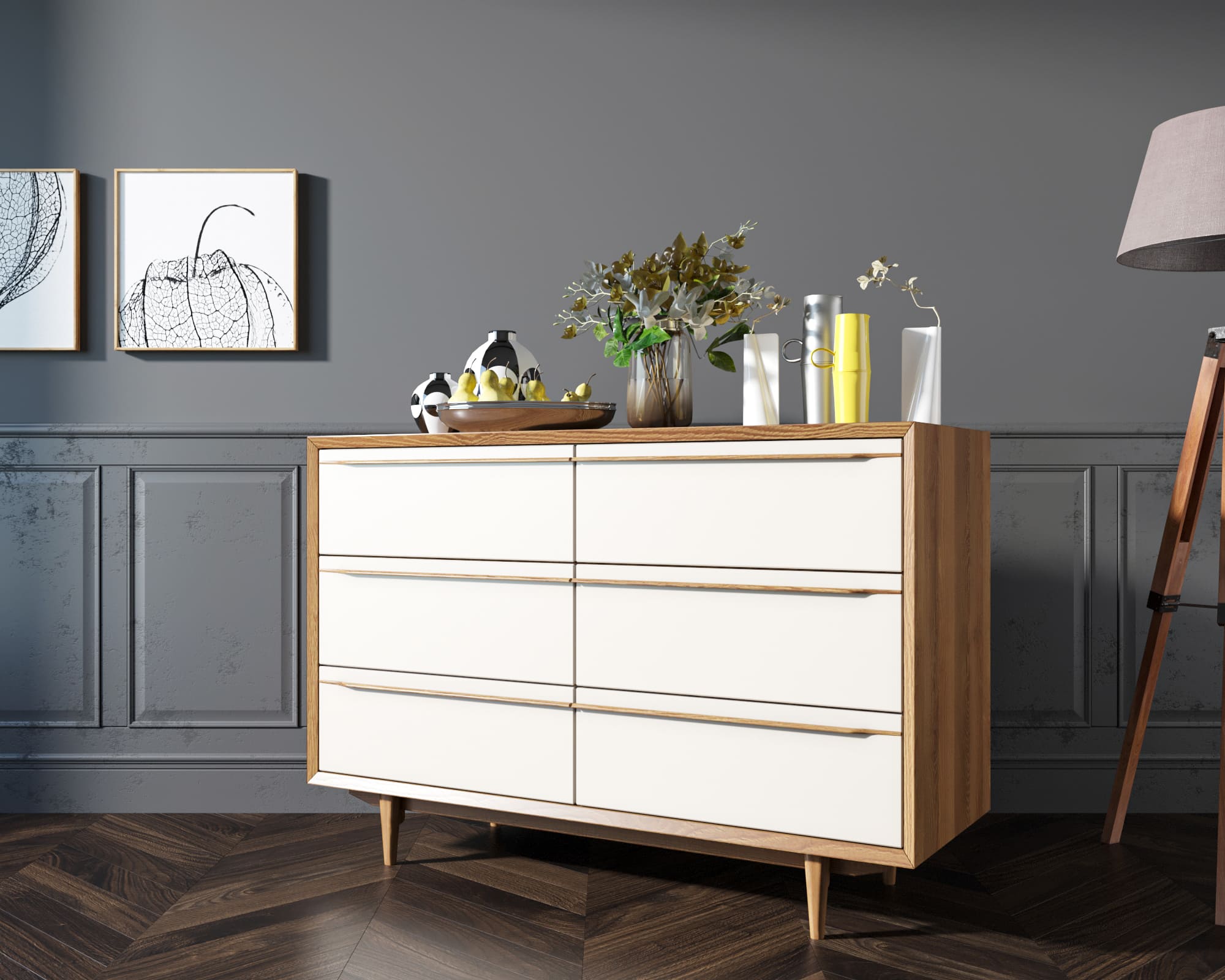 Комод массив дерева "Bruni white" с шестью ящиками