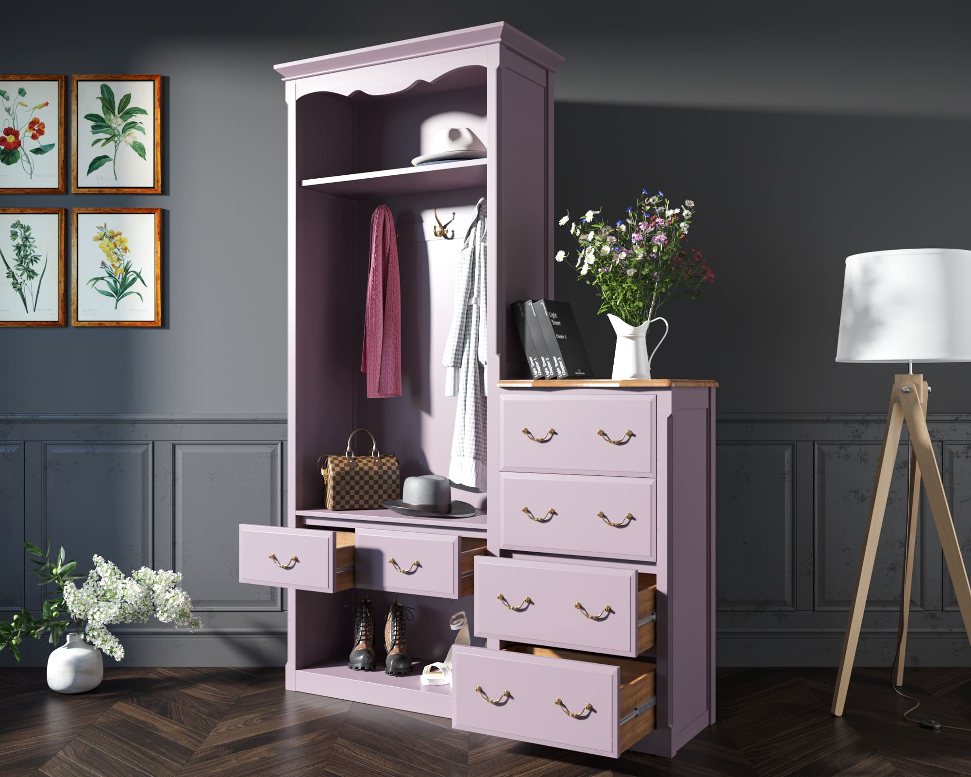 Шкаф-прихожая Leontina Lavanda с комодом арт ST9362L
