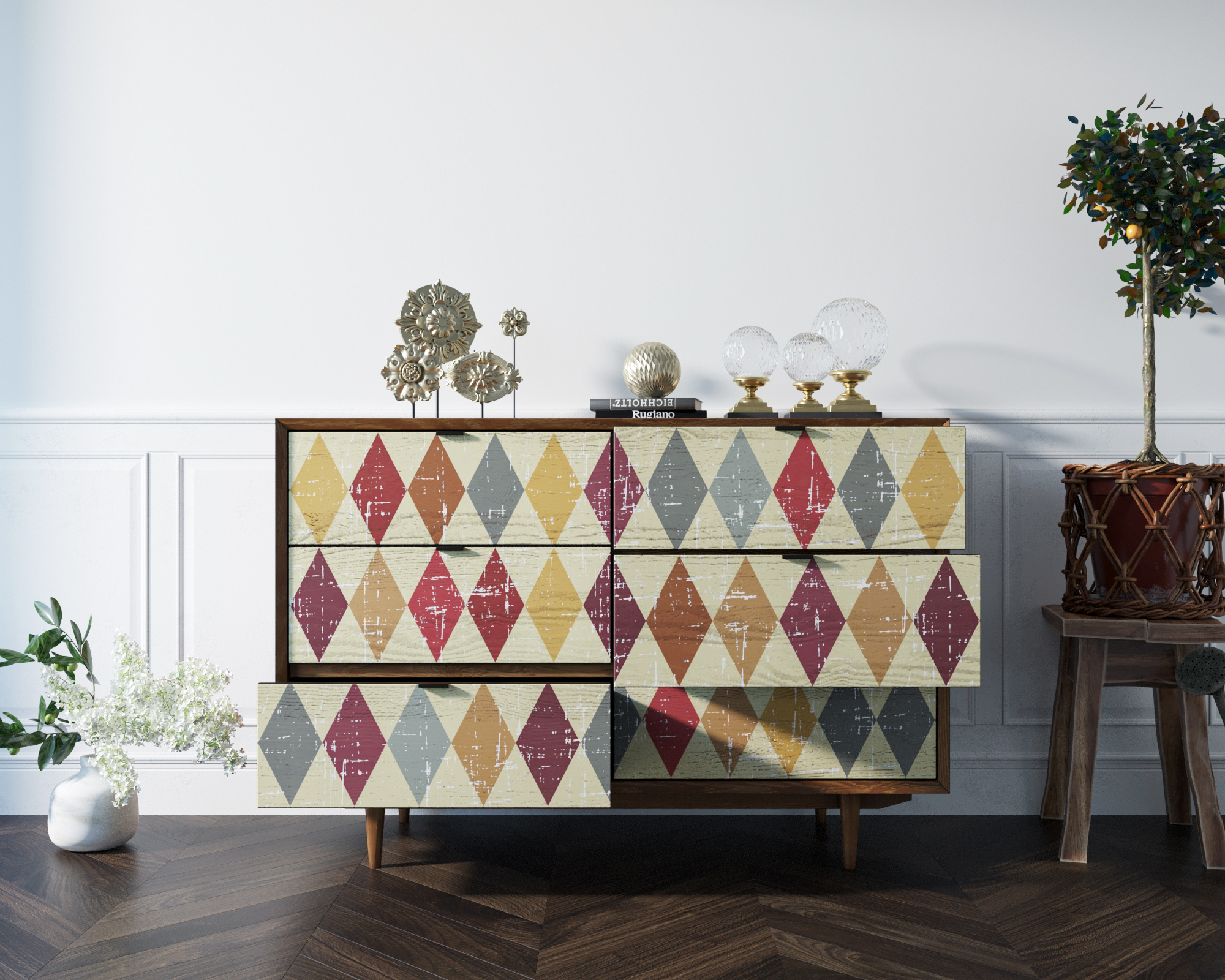 Комод массив дерева "Bruni print" с шестью ящиками