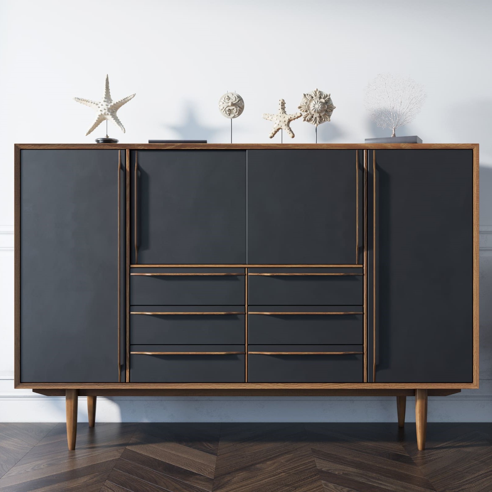 Большой комод с ящиками и дверками чёрный "Bruni Black"