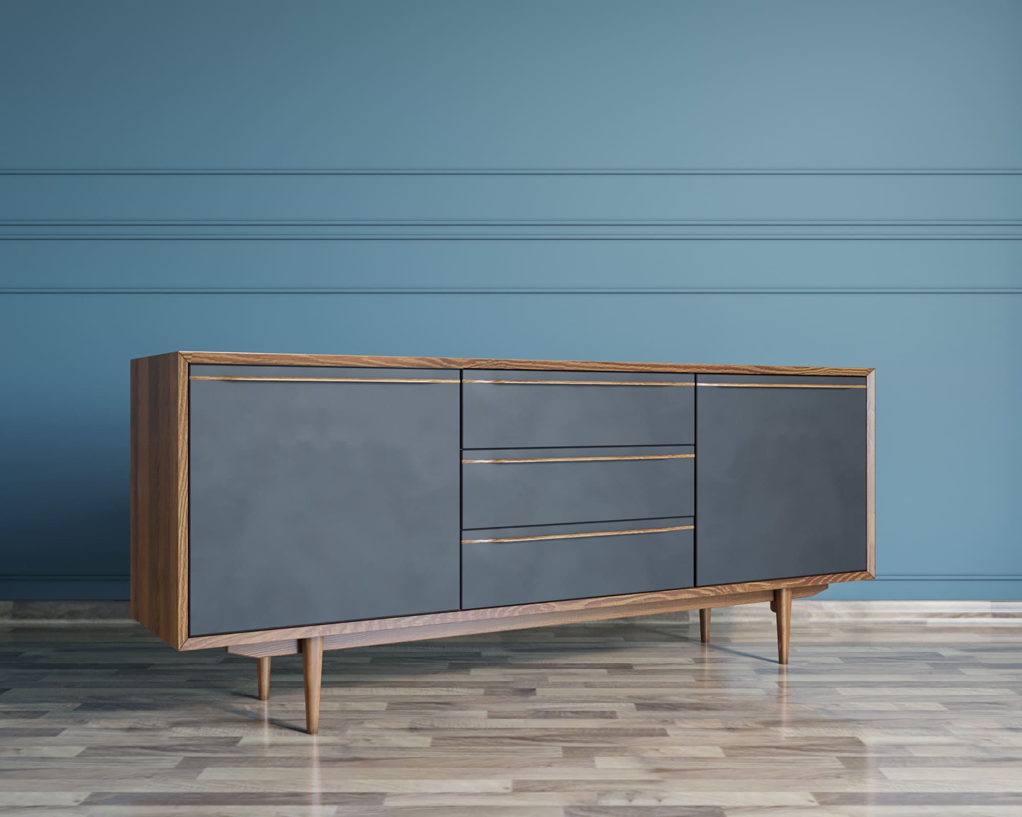 Комод с дверками "Bruni Black" с тремя ящиками и дверками