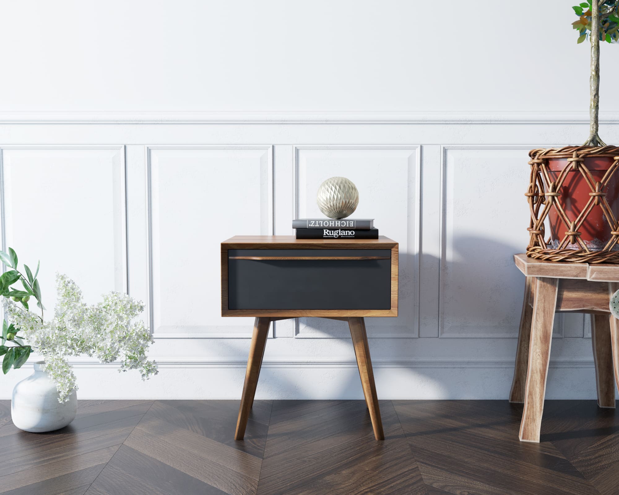 Тумба "Bruni Black" с ящиком массив