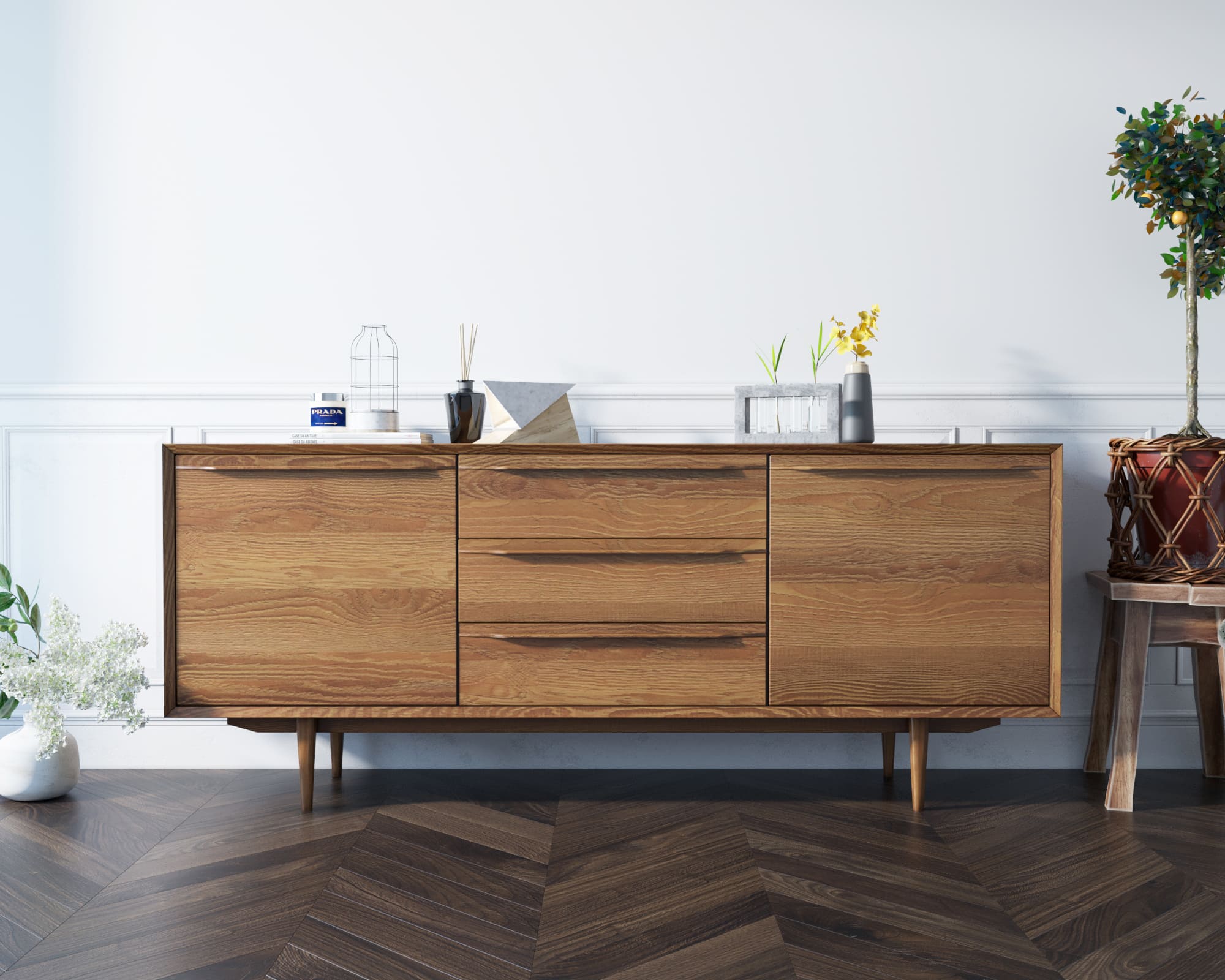 Комод из дерева "Bruni" с тремя ящиками и дверками