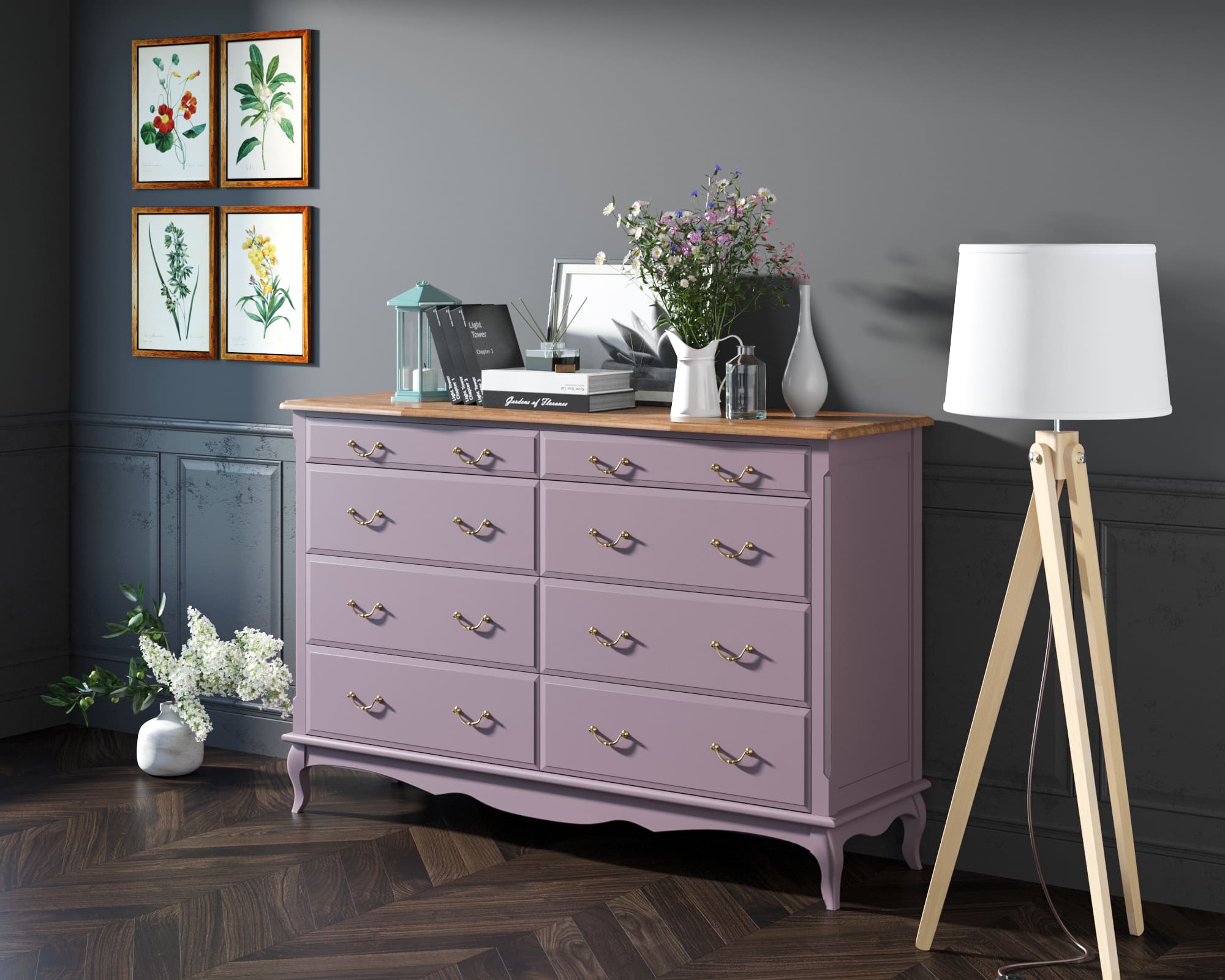 Комод массив  Leontina Lavanda на восемь ящиков арт ST9316/2L