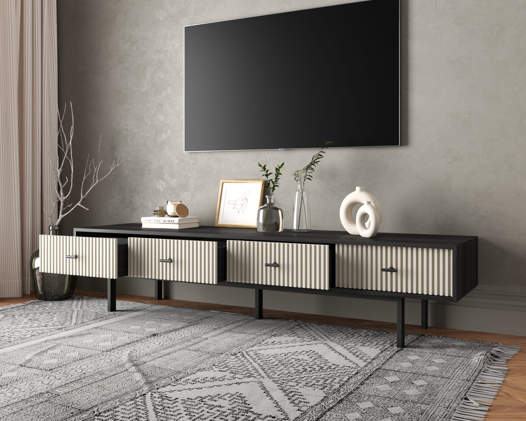 Комод с четырьмя ящиками под TV "Emerson" арт EM06/milky/L