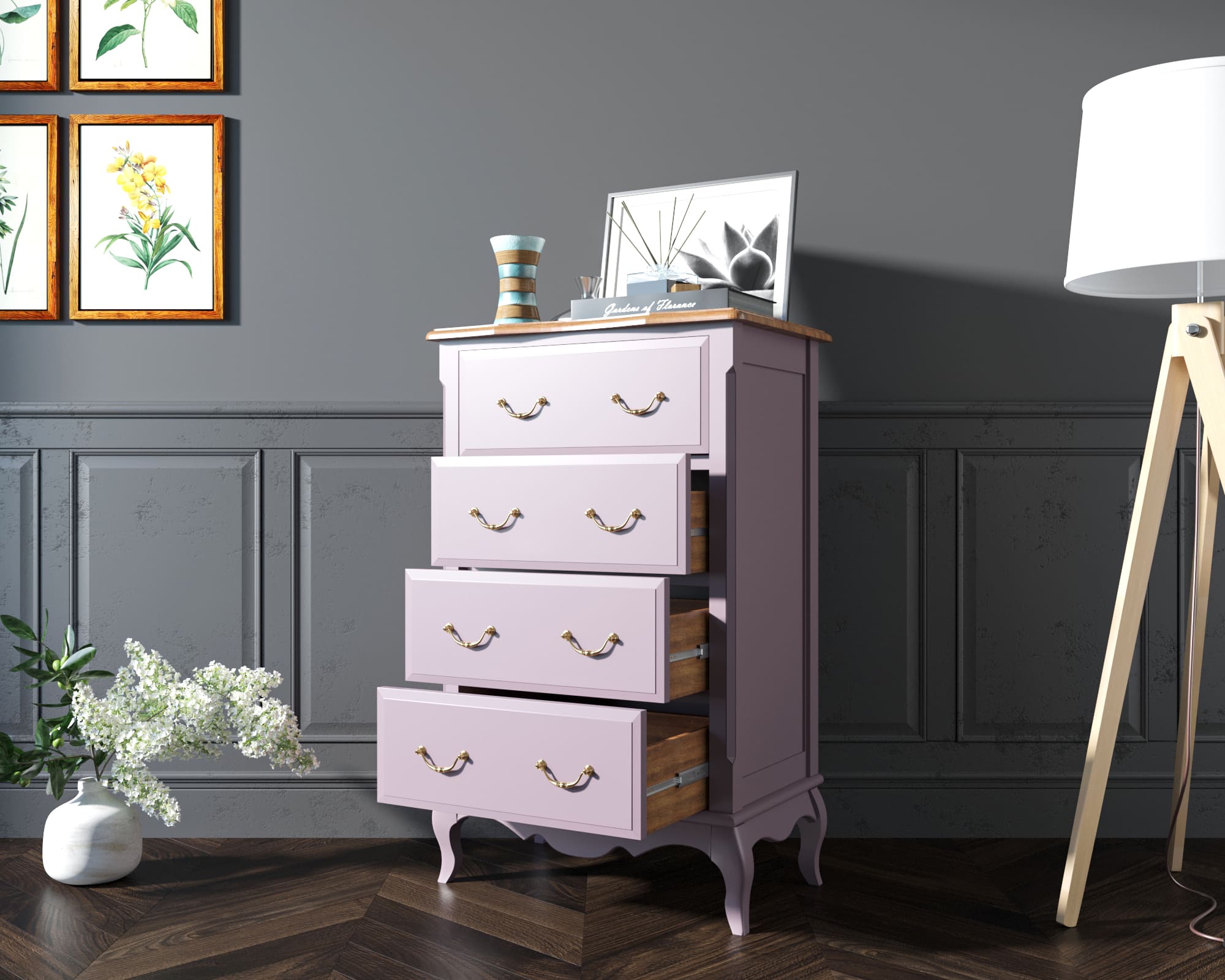 Комод с 4 ящиками Leontina Lavanda четыре ящика арт ST9340L