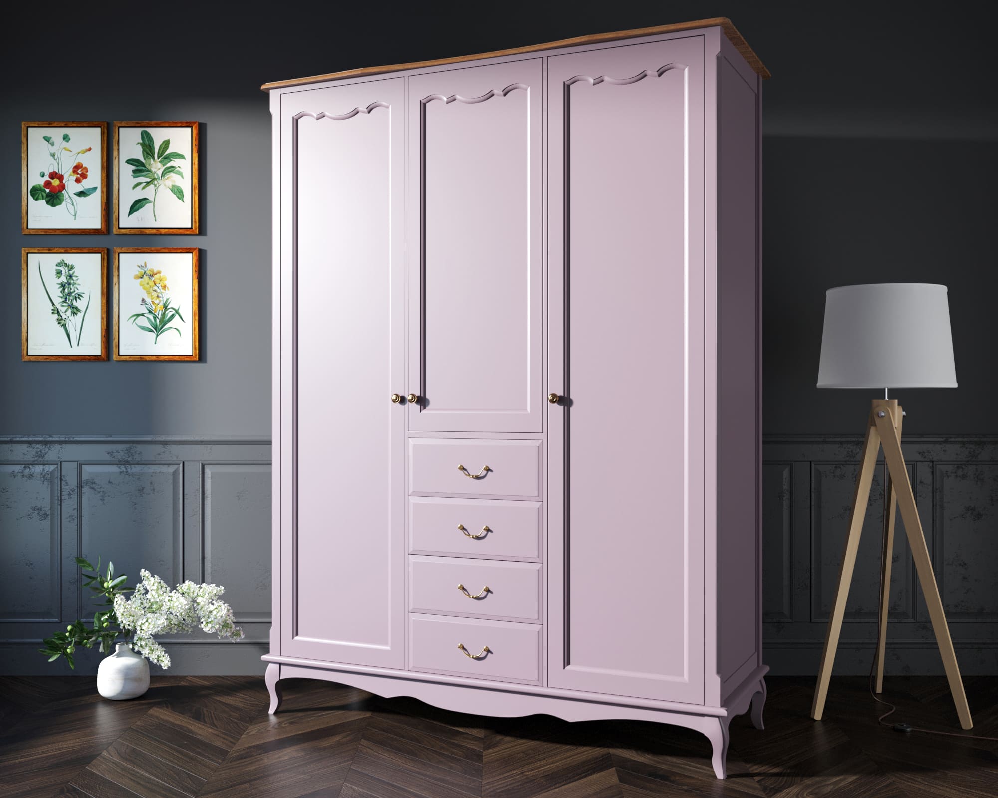 Шкаф Leontina Lavanda для одежды с ящиками арт ST9327/34L