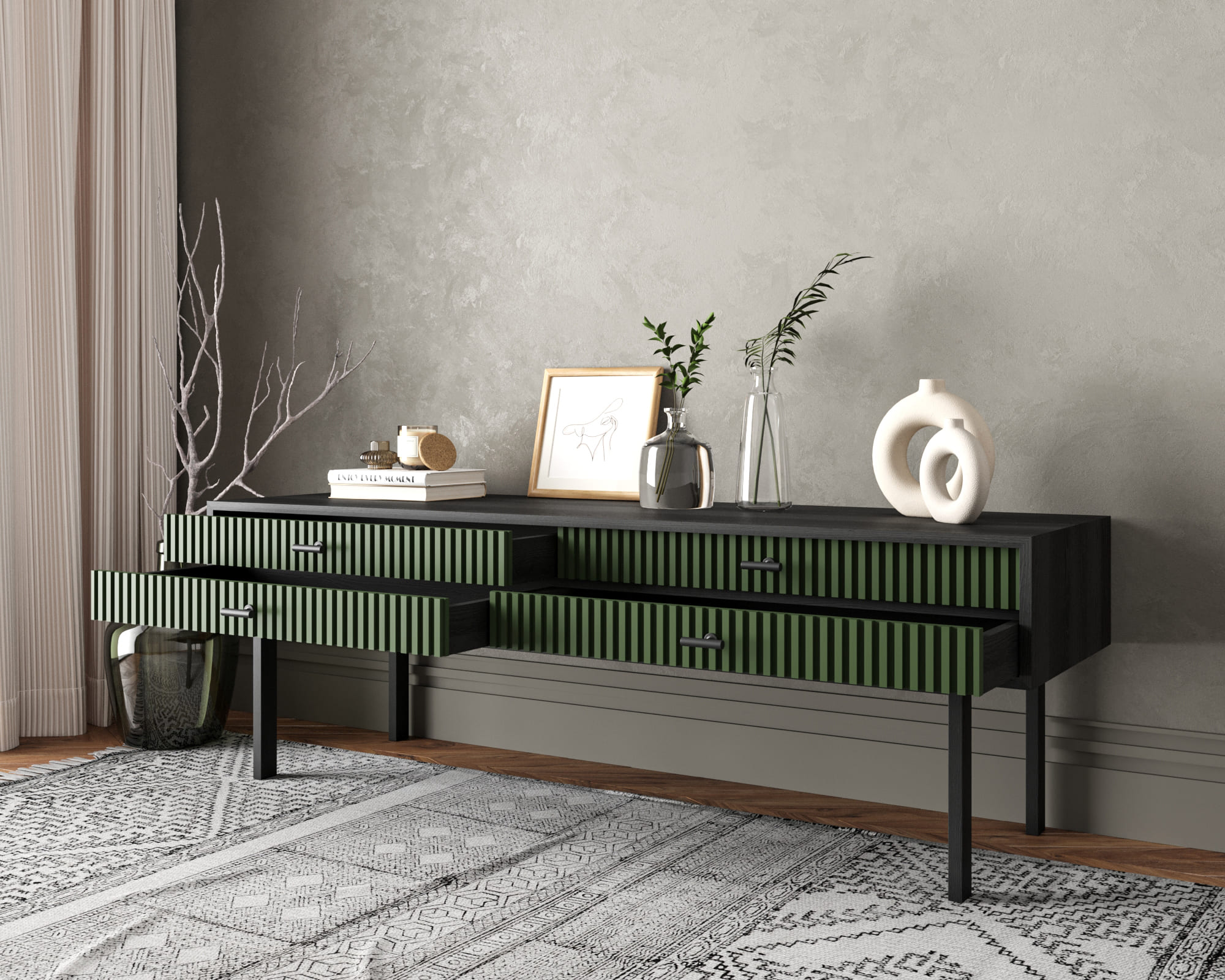 Консоль с двумя ящиками "Emerson" арт EM23/green/L