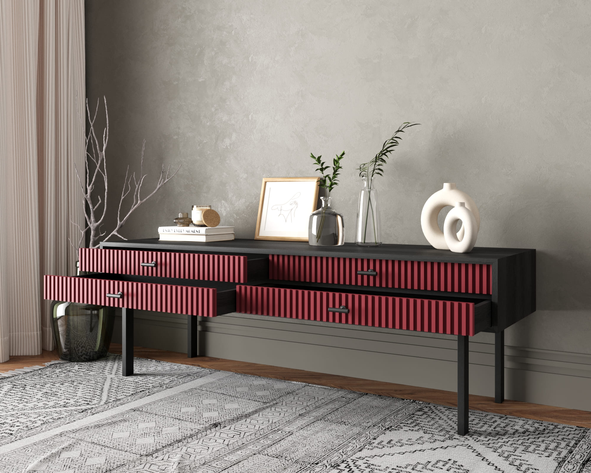 Консоль с двумя ящиками "Emerson" арт EM23/red/L