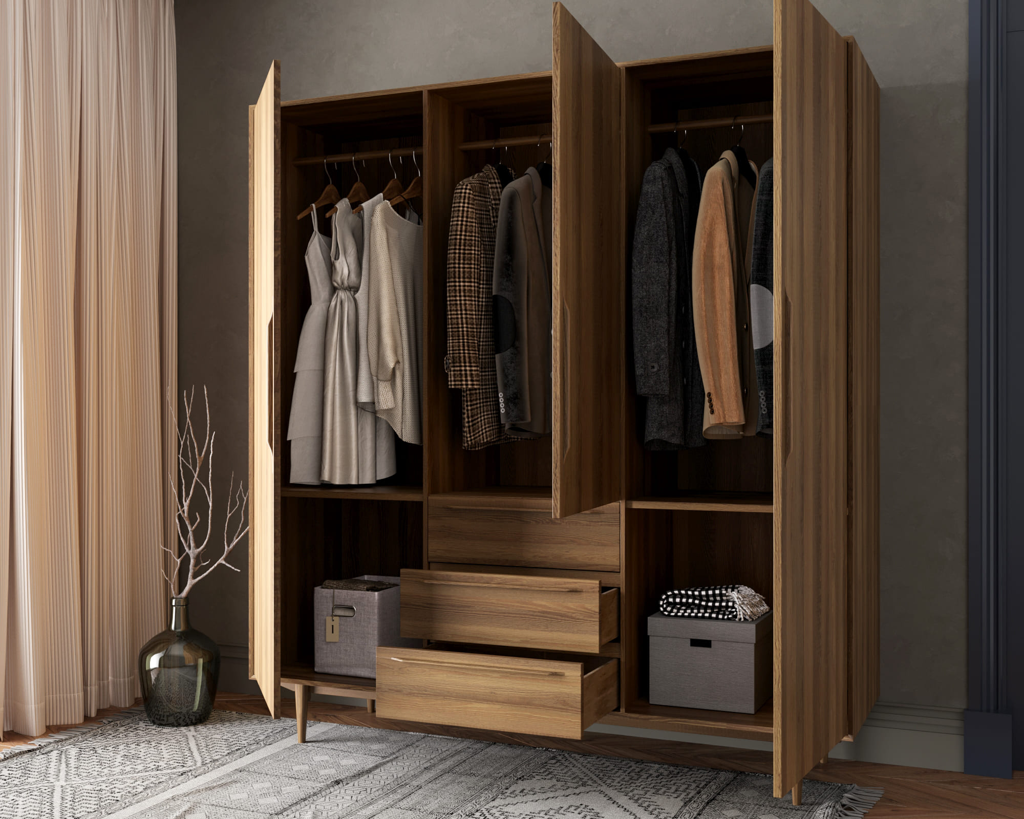 Шкаф в скандинавском стиле "Bruni" трехстворчатый