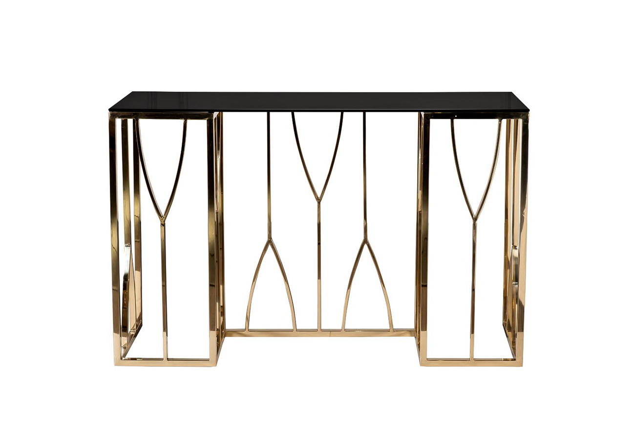 13RXC3102-GOLD Консоль стекло черное/ золото