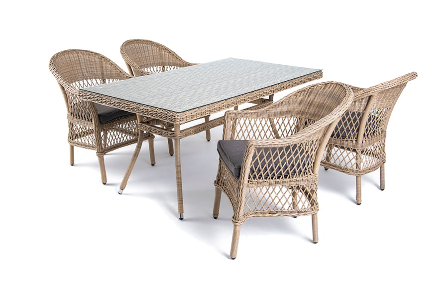 "Амантино" обеденная группа из искусственного ротанга на 4 персоны, цвет соломенный