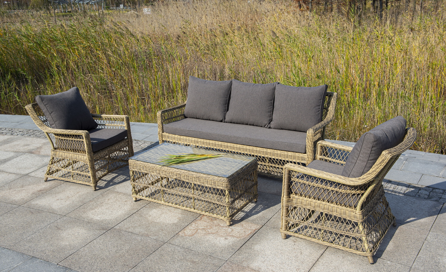 "Грандинелли" лаунж-зона из искусственного ротанга, цвет соломенный