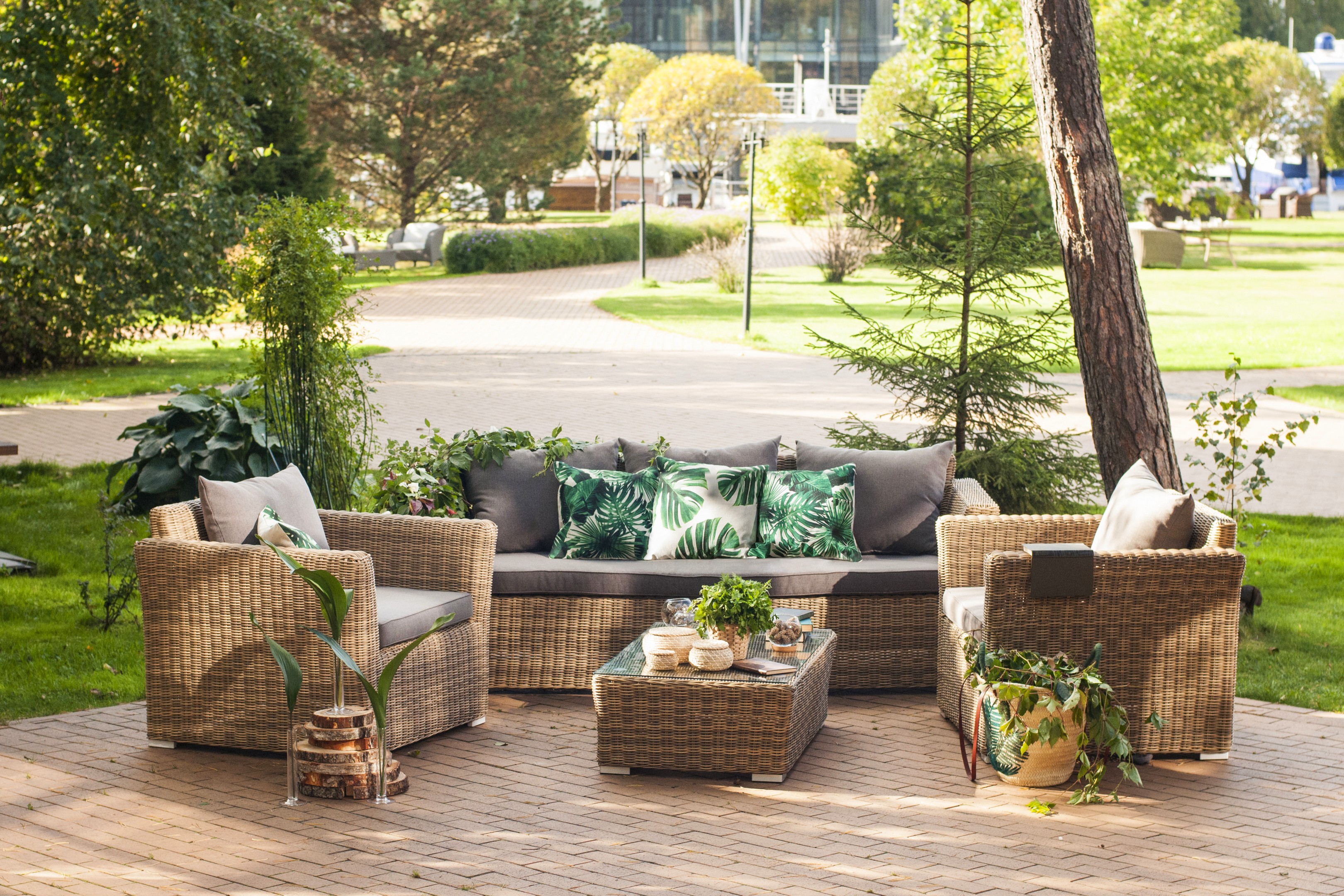 "Капуто" диван из искусственного ротанга трехместный, цвет соломенный