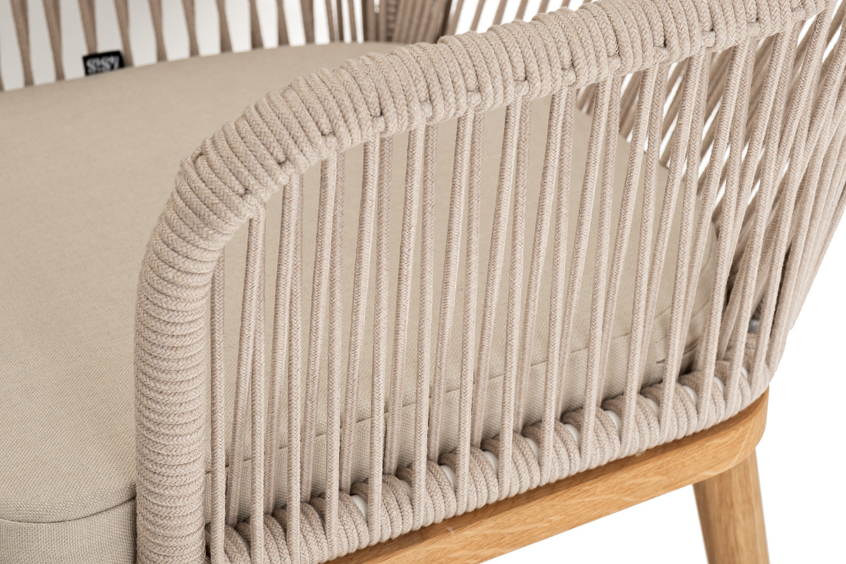 "Леонардо" стул плетеный из роупа, основание дуб, роуп бежевый круглый, ткань бежевая
