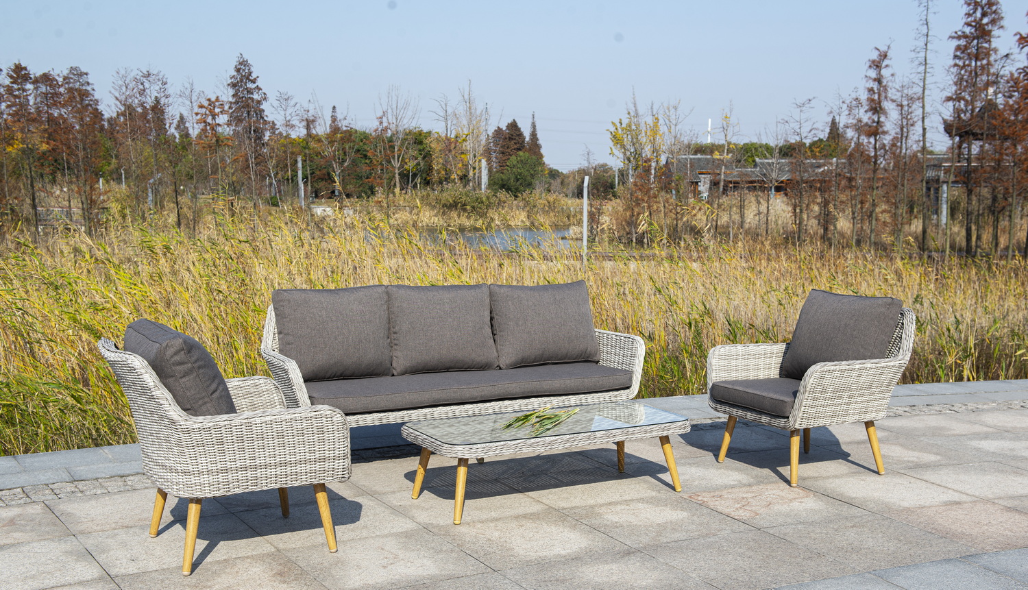 "Провенз" диван из искусственного ротанга трехместный, цвет бежевый