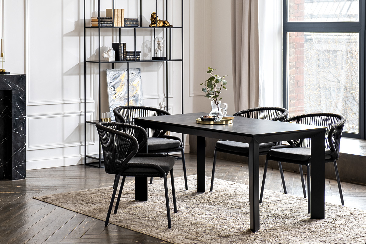 "Венецио" обеденная группа на 4 персоны со стульями "Миленто", каркас темно-серый, роуп темно-серый