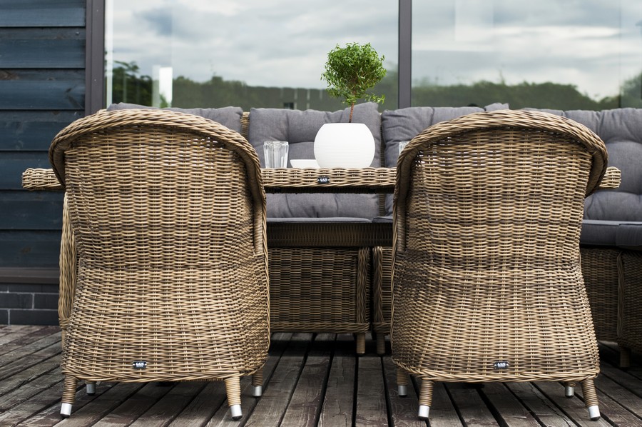 "Бергамо" обеденная группа угловая из искусственного ротанга, цвет соломенный